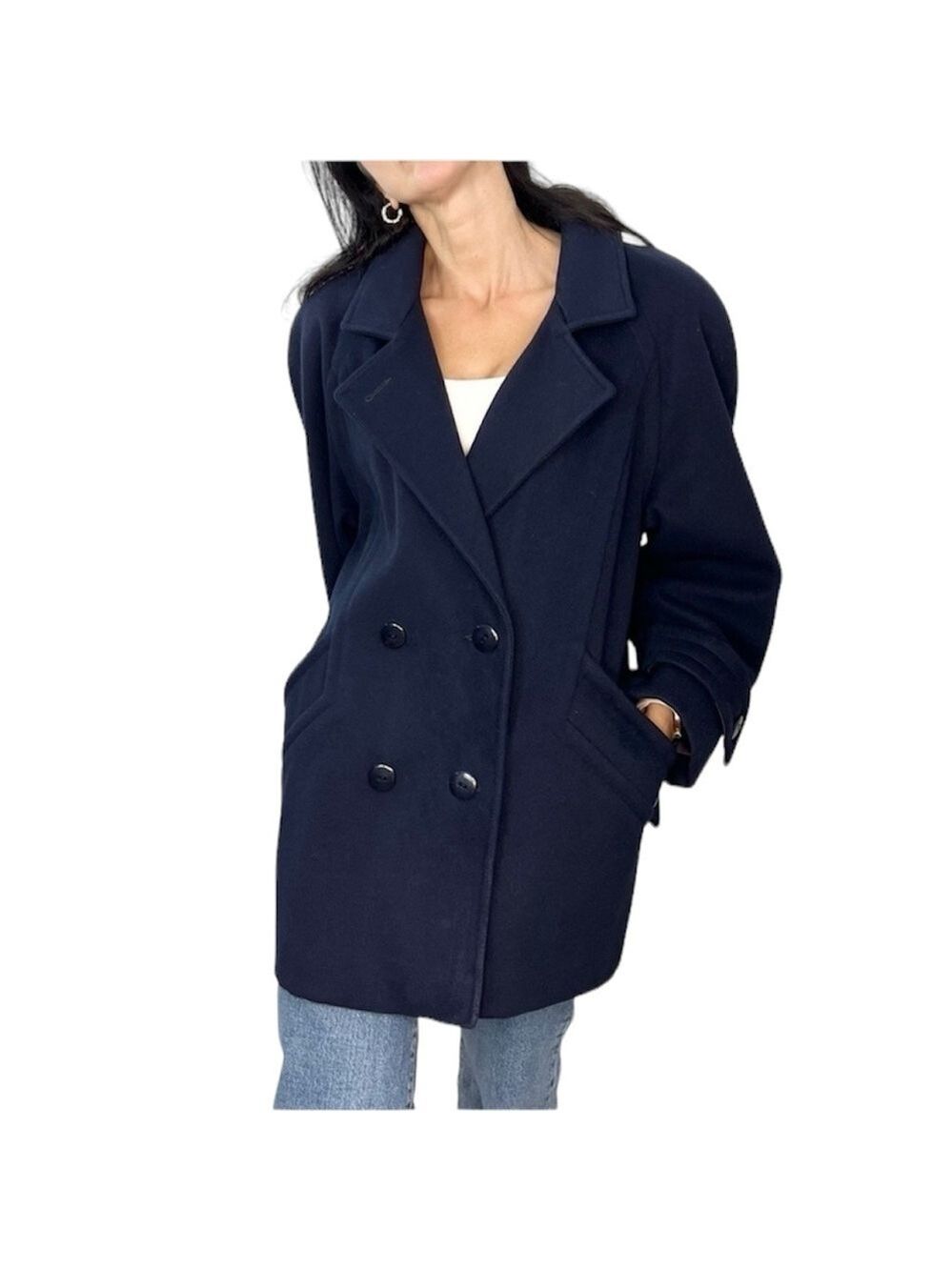 Vintage Marks & Spencer 100% wool blue 3/4 length car coat